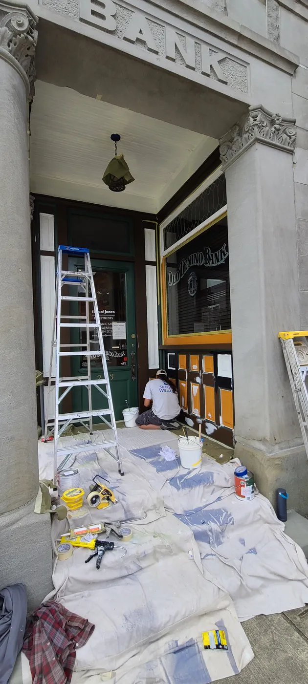 Painting the entry of the historic Old Tenino Bank building